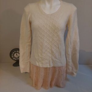 Anthropologie Sweater Knitted and Knotted Alpac Wool Blend Rhinestone Tulle Sz M